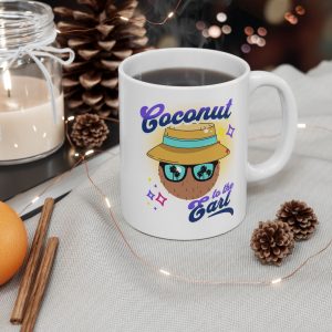 White Mug with the image of Coconut Earl and the saying, "Coconut to the Earl."