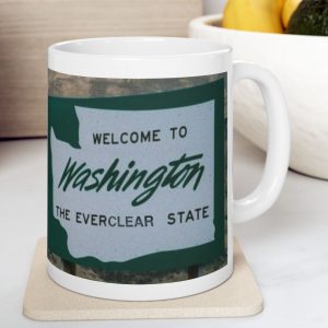 White Mug with fake state motto for Washington State: "The Everclear State."