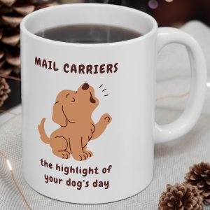 Ceramic mug with barking cartoon dog and the caption, "The Highlight of Your Dog's Day."